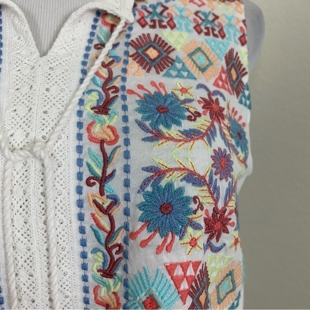 NWT J. Jill Embroidered Floral Tank Top Womens XS Tassel Modal Colorful Shirt - Picture 6 of 14